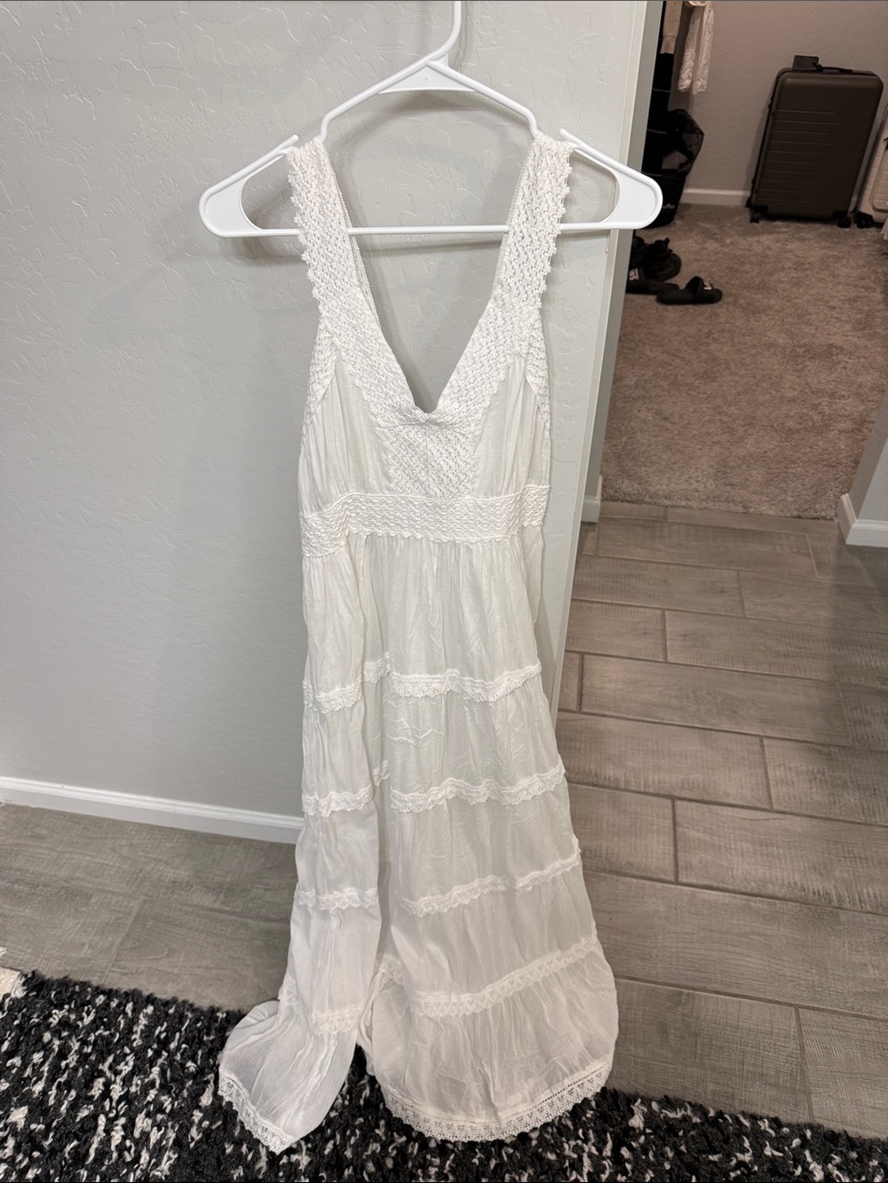 White Sleeveless Maxi Dress with Crochet Trim
